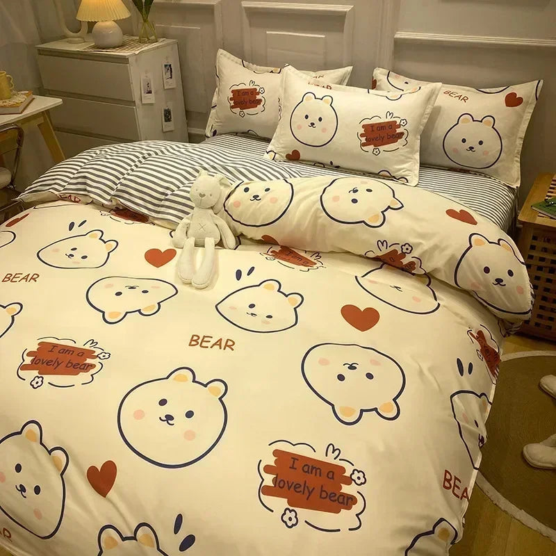 New Fashion Print Queen Size Bedding Set King Size Daisy Printed  Duvet Cover Set with Flat Sheets Cozy Durable Bedding Sets