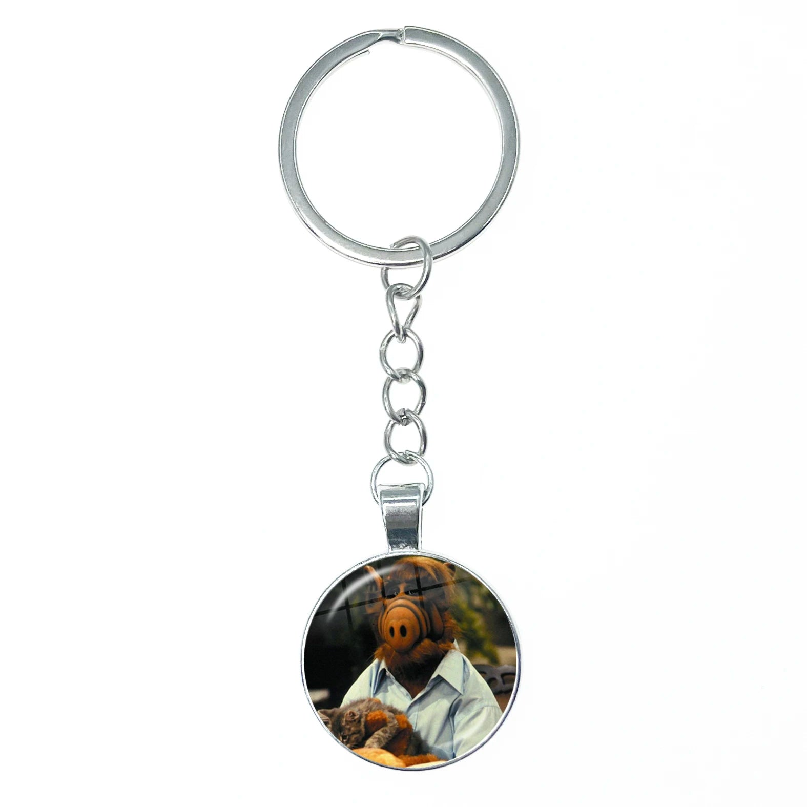 Alf Cartoon Keychain Glass Dome Cabochon KeyRing Bag Car Key Chain Ring Holder Charms Jewelry Gifts