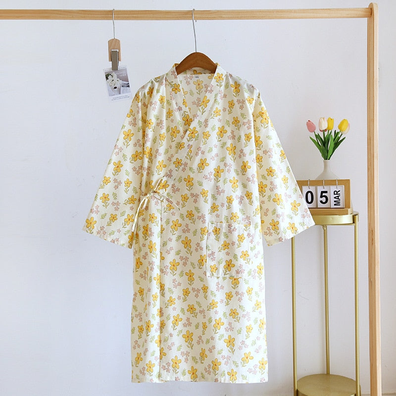 pajamas summer new 100% cotton gauze pajamas nightgown ladies SPA yukata homewear long pajamas women