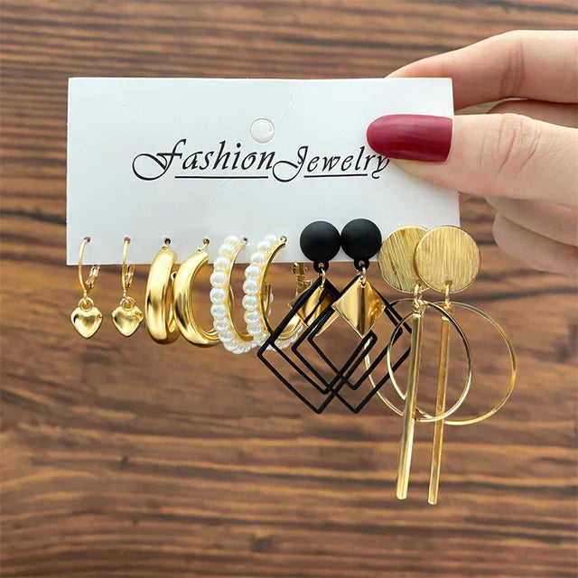 Vintage Gold Farbe Ohrringe Set Geometrie Perle Ohrringe Für Frauen Einfache Quadratische Runde Mode Party Schmuck 2022 Neu