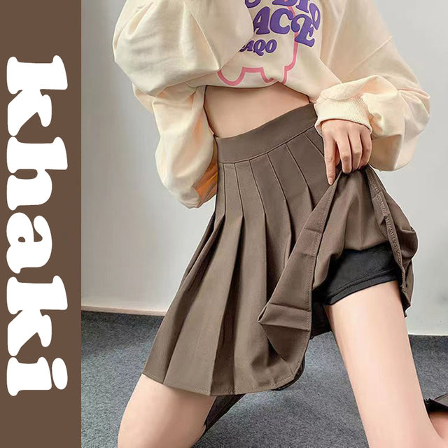 Solid Color Pleated Skirts Women Fashion High Waist  Preppy Style Mini Skirt Womens Korean Chic Street A-line Skirt XXL