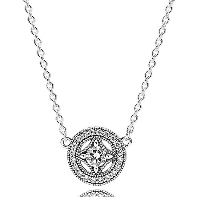 New 925 Sterling Silver Timeless Elegance Snowflake Accented Circular Hearts Collier Necklace For Popular Bead Charm DIY Jewelry