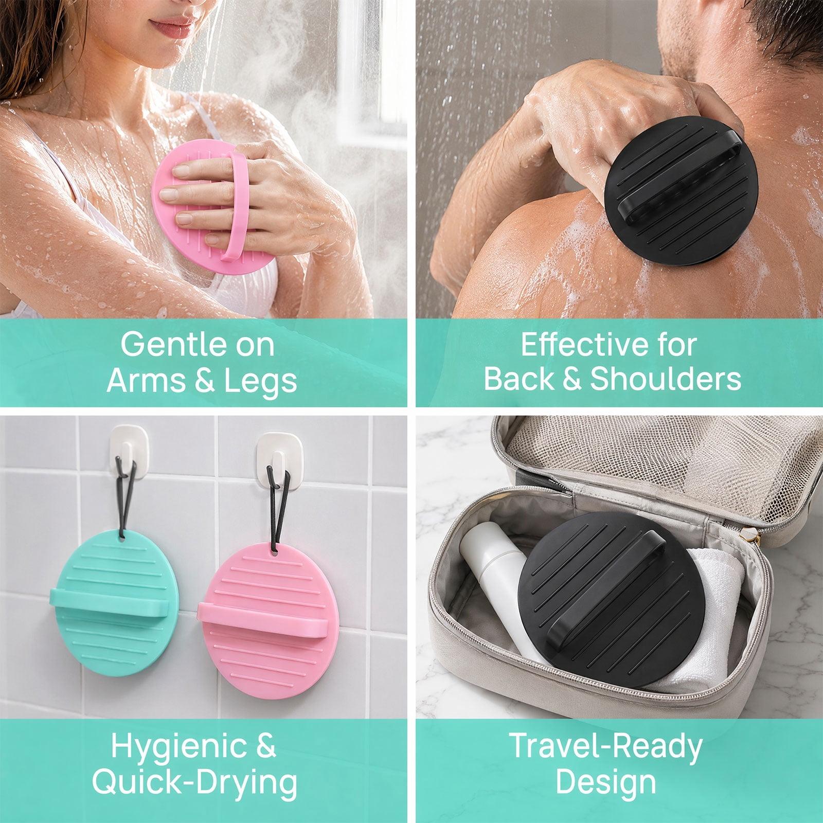 Soft Rubber Shower Scrubber, Silicone Body Scrubber, Exfoliating Bath Glove for Deep Cleansing & Dead Skin Removal(Black,2PCS)