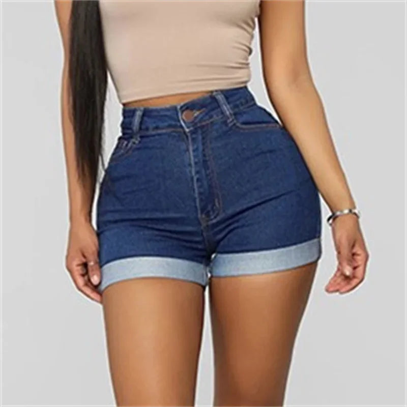 Summer Fashion Casual Commuter Denim Shorts Slim Hip Lift Stretch Three Quarter Pants Female Comfortable High Waist Breechcloth