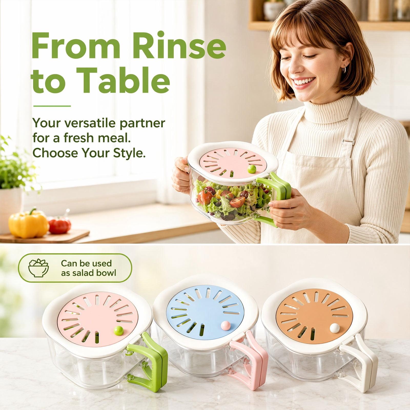 Fruit Vegetable Washing Bowl with Strainer, Multifunctional Berry Lettuce Keeper for Fridge, Portable Colander with Lid for Kitchen(Blue-Pink)