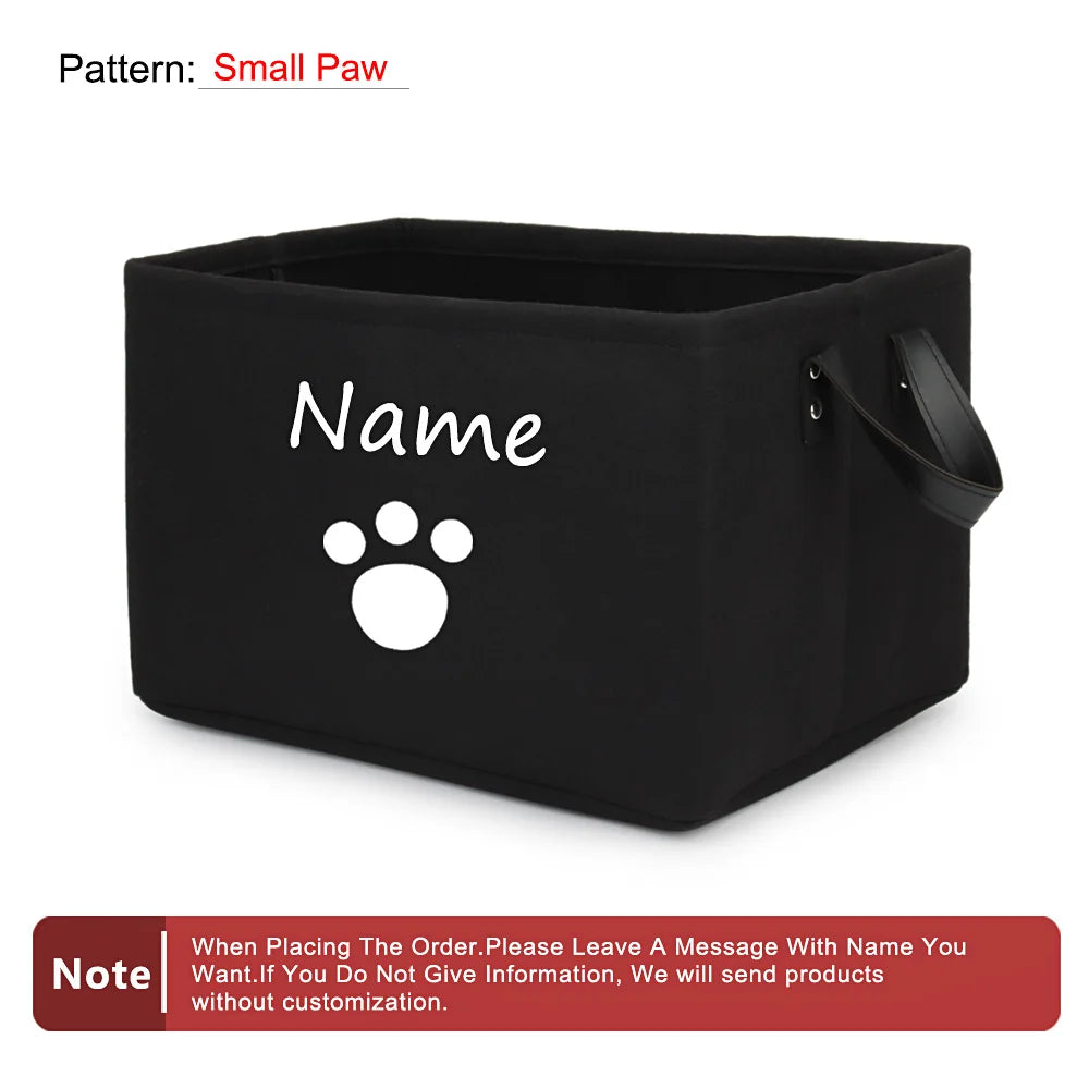 Personalized Pet Toy Storage Basket Felt Cat Dog Toys Storage Box Custom Name Tag Dogs Cloth Home Organize Tool