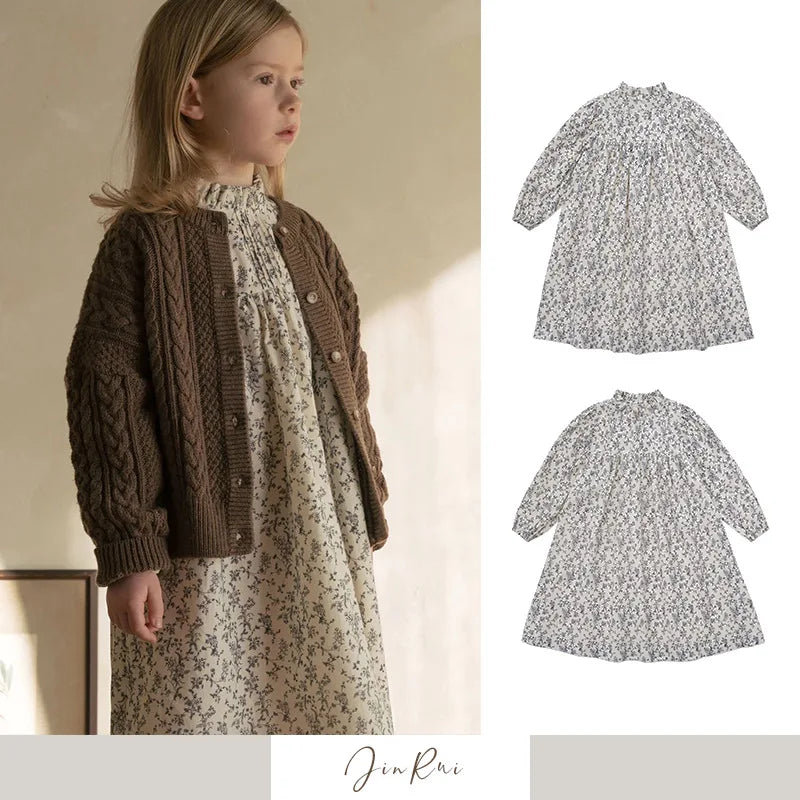 Girls Dress 2024 Autumn Printing Fashion Children Dress Cotton Thickened Warm Girls Jacket Cardigan Jumper Children's Clothing