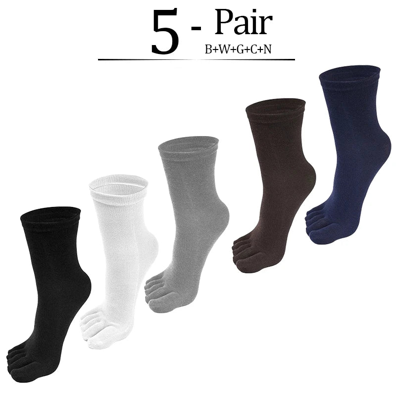 5pairs Casual Five-toe Long Socks Men Sports Sweat Deodorant Separate Fingers Stocking Black White Ankle Cotton Tube Socks