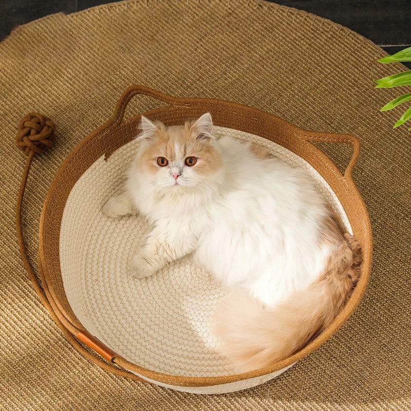 Kimpets Cat Bed Pet Nest Pure Manual Rattan Woven Cattailgrass Cat Scratch Board Removable Washable Winter Warm Pad All-Season