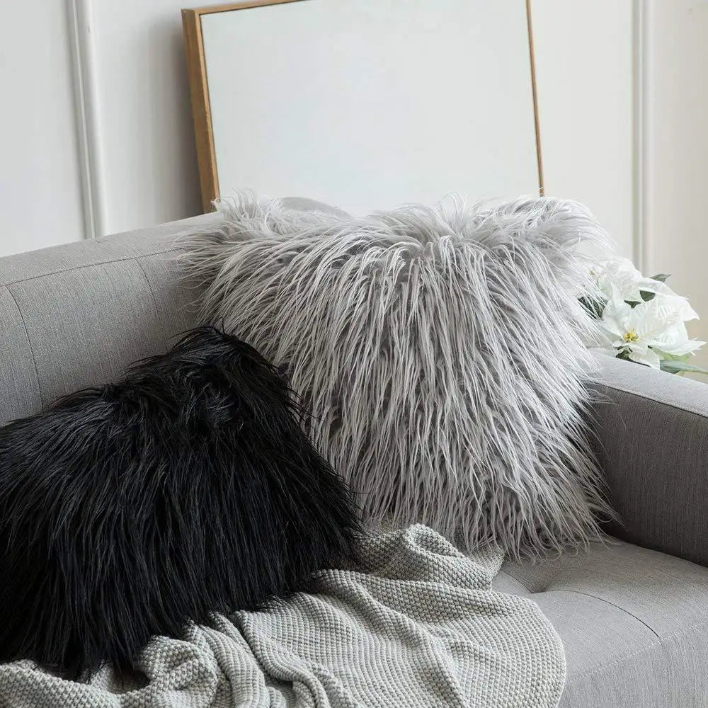 Artificial Wool Fur Sheepskin Cushion Cover Hairy Faux Plain Fluffy Soft Throw Pillowcase Washable Square Solid Pillow Case 45cm