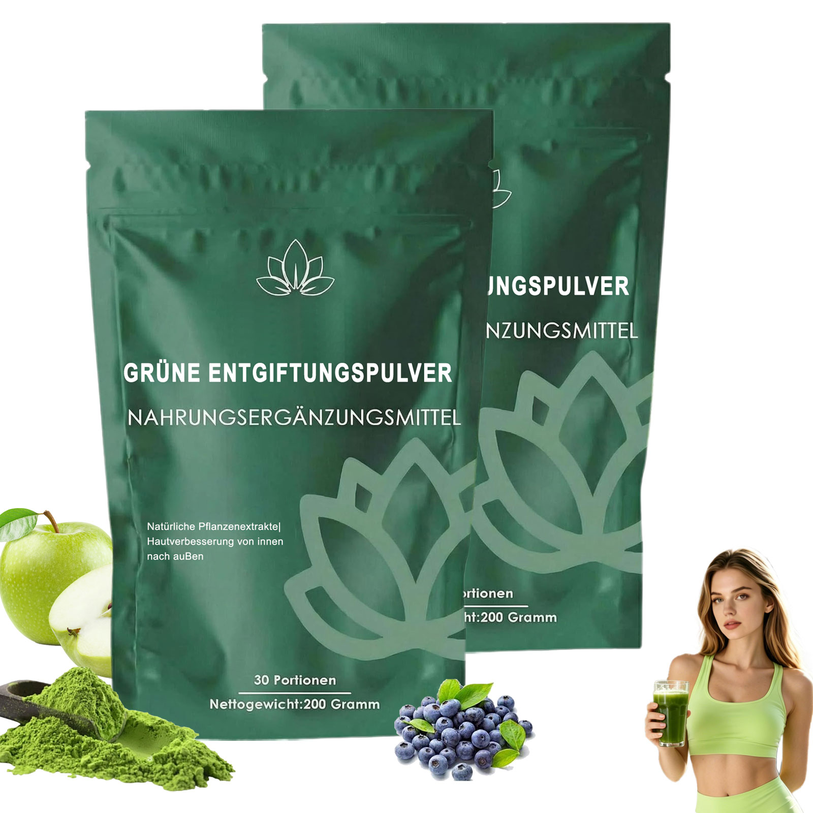 VITAFANT GREEN HELFERS 2Pack Grüne Entgiftungspulver, 2026 Neu Grüner Pulver, Helfer pulver, Natürliche Pulverformel mit Fruits and vegetables such as matcha and blueberries 200g