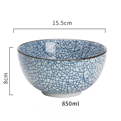 Japanese Classical Ceramic Bowls Tableware Kitchen Soup Noodle Rice Bowl Big Ramen Bowl  Spoon and Teacup