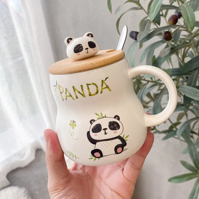 Cute cartoon panda Ceramics Mug 400ml With Lid and Spoon Coffee mugs Milk Tea Mugs Breakfast Cup Drinkware Novelty Gifts