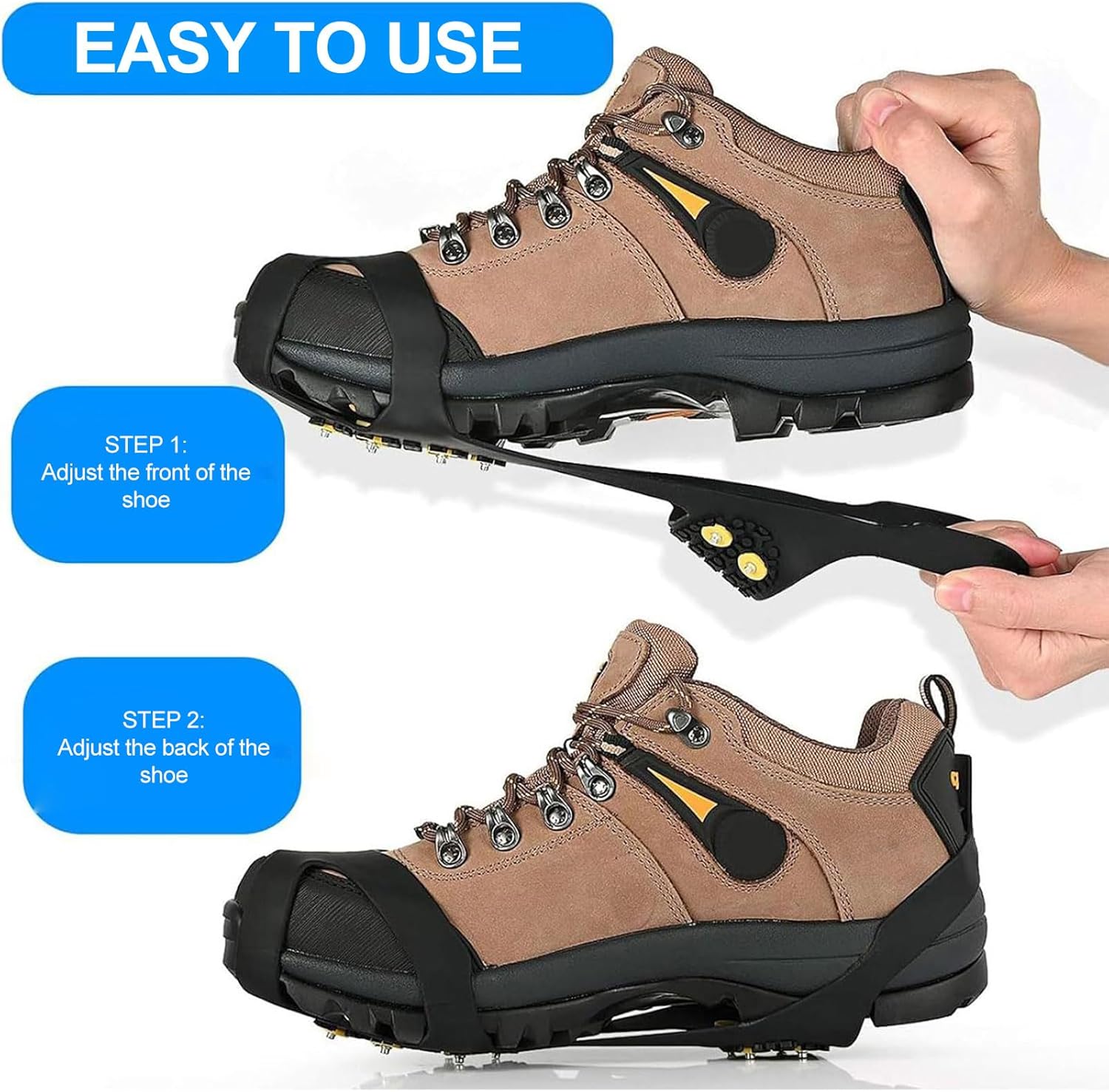 Ice Grips for Shoes and Boots, 2026 New Snow grips over Shoes, Anti-Slip Crampons 10 Studs Traction Cleat for Women Men Kids Hiking Fishing Walking Jogging