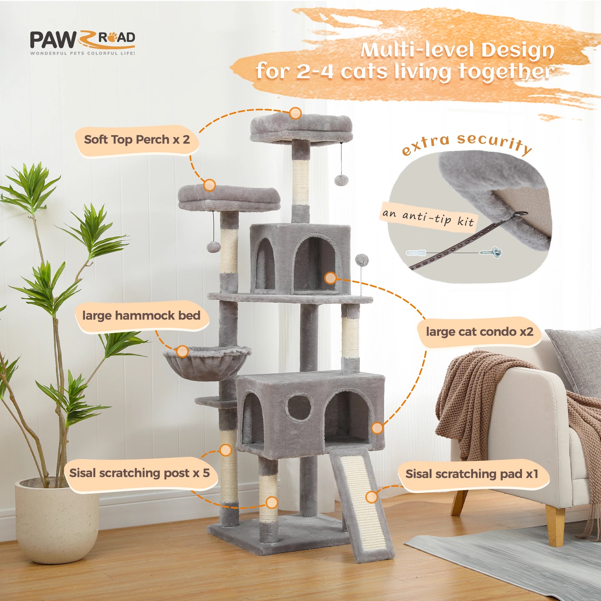 Multi-Level Cat Tree For Cats With Cozy Perches Stable Cat Climbing Frame Cat Scratch Board Toys Cat Furniture