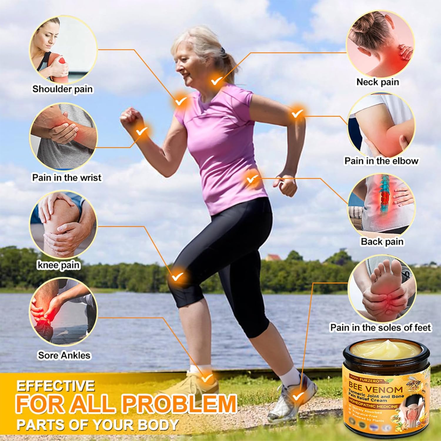 Bee Venom Turmeric Joint and Bone Pain Relief Cream, Professional Bee Venom Joint Therapy Pain Relief Gel, Bee Venom Joint Relief Gel is effective in relieving pain in the back, neck, hands and knees