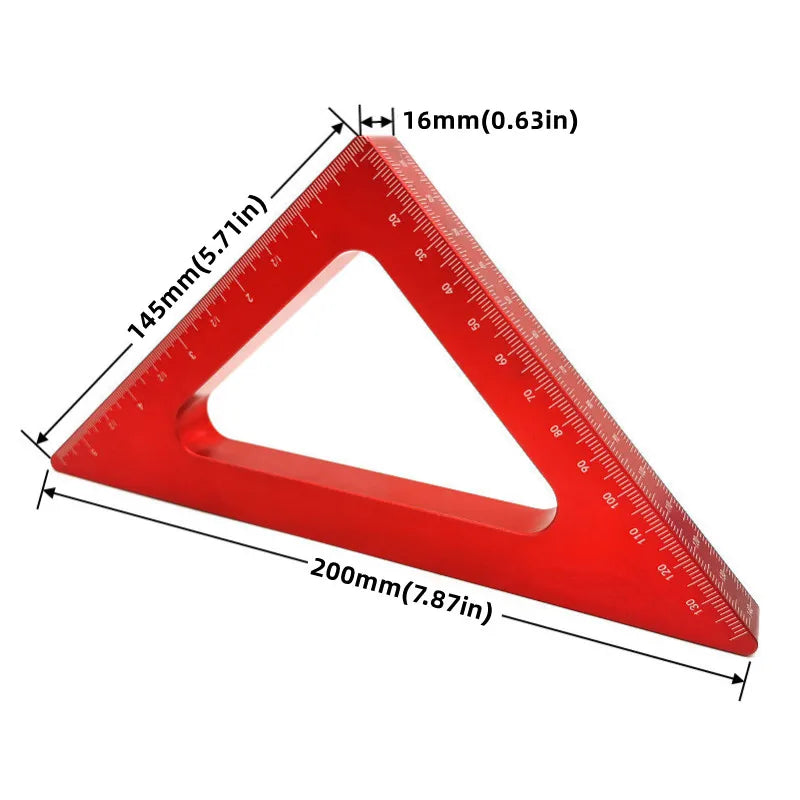 45 Degree Aluminum Alloy Angle Ruler Imperial and Metric Triangle Ruler Carpenter's Workshop Woodworking Square Measuring Tools