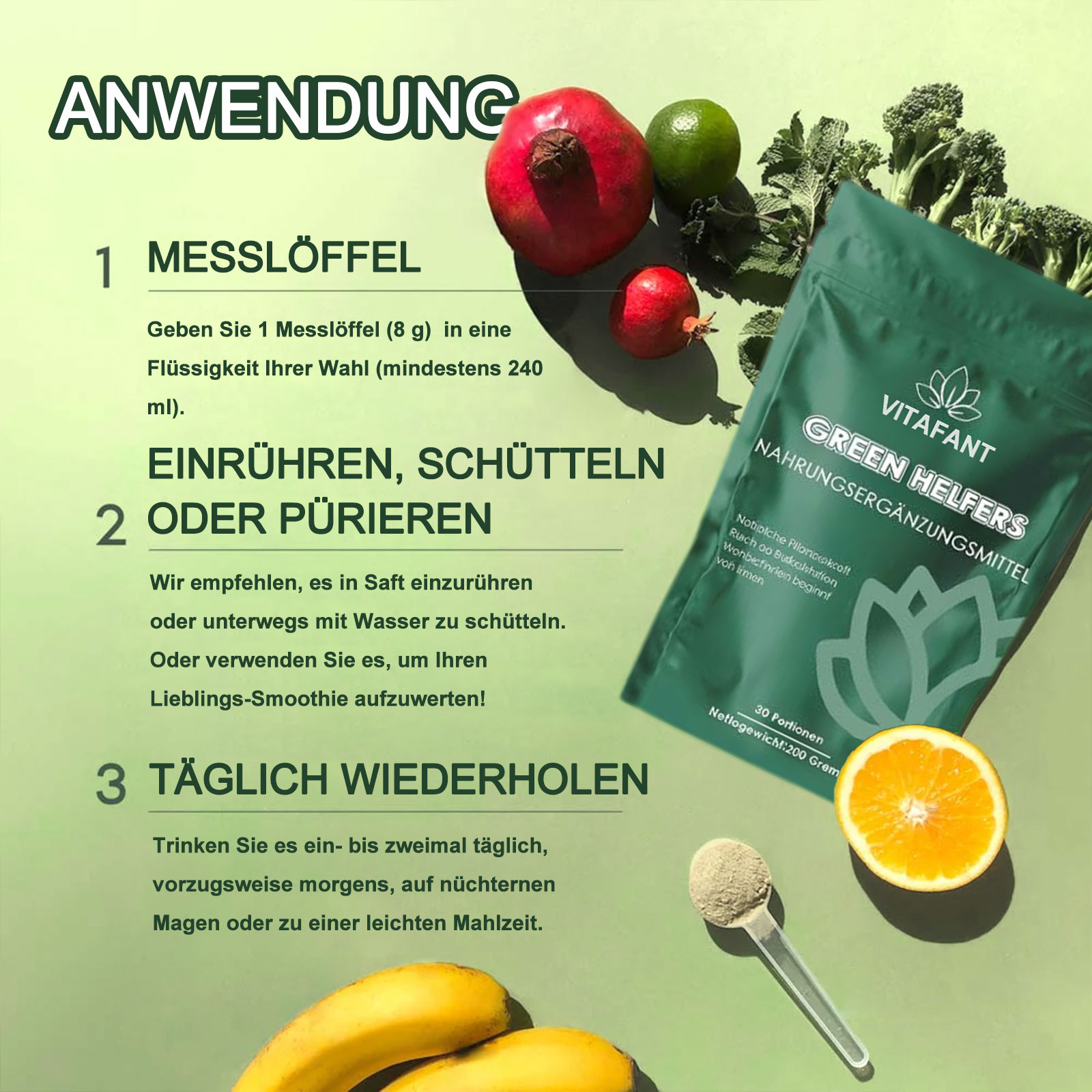 Vitafant Grüne Helfer Pulver, 2026 Neu Grüne Helfer Entgiftungspulver Vitafant 200g, Vielzahl Micronutrients & Fiber, Fördert den Stoffwechsel und die Energieunterstützung