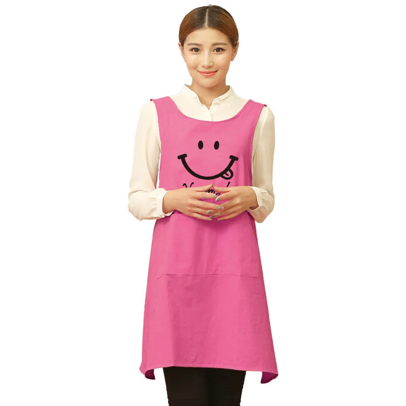 &Cute Funny Japanese-style Apron Work Clothes Home Kitchen Cooking Breathable Cotton Waist Pinafore Women Apron