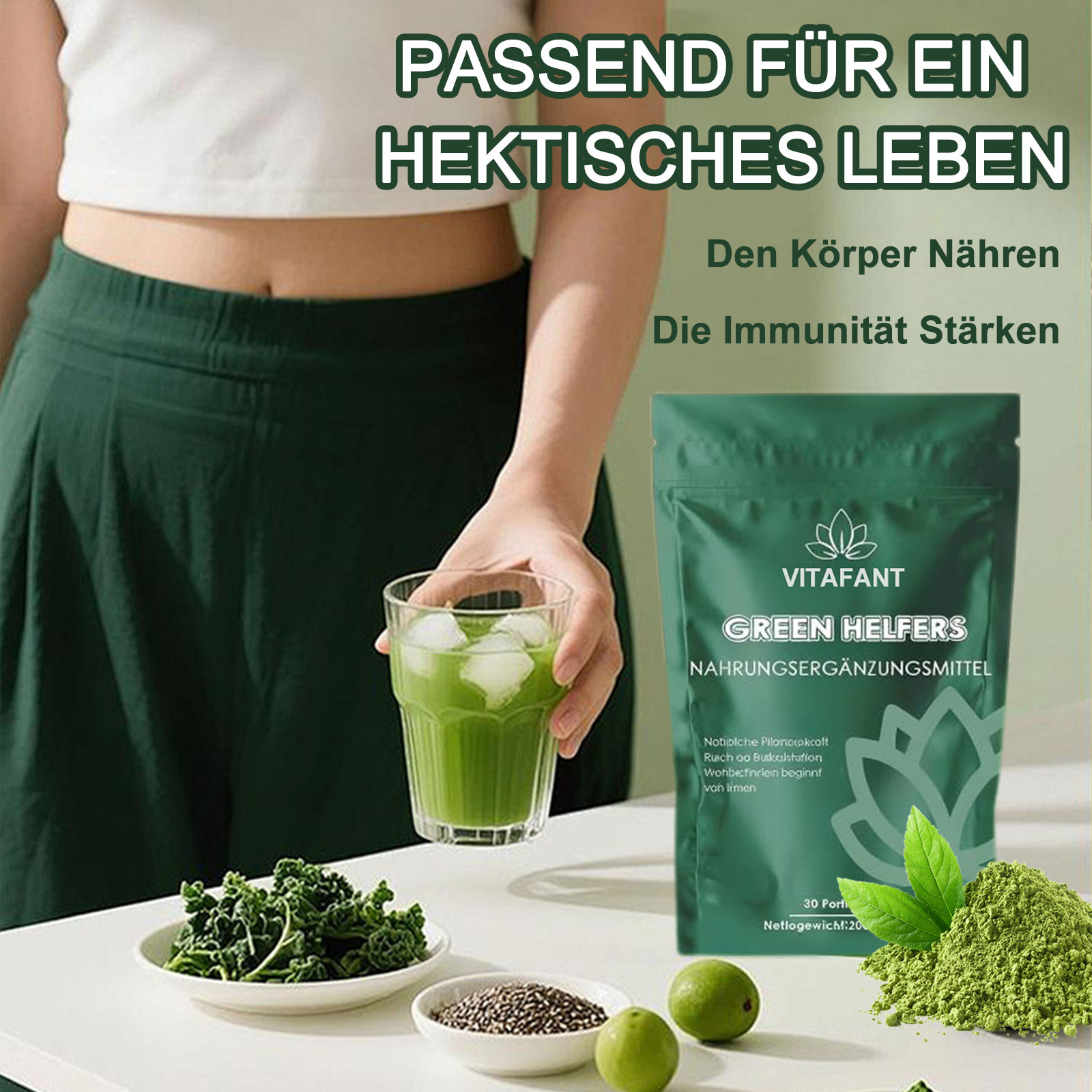 Vitafant Grüne Helfer Pulver, 2026 Neu Grüne Helfer Entgiftungspulver Vitafant 200g, Vielzahl Micronutrients & Fiber, Fördert den Stoffwechsel und die Energieunterstützung