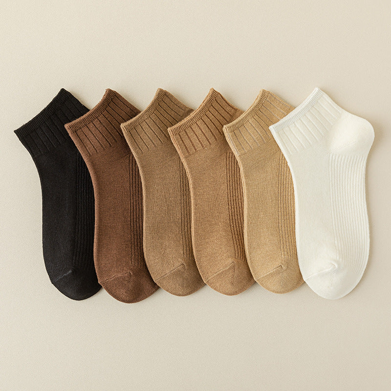 Summer short tube socks summer girls solid color double needle soft breathable thin socks