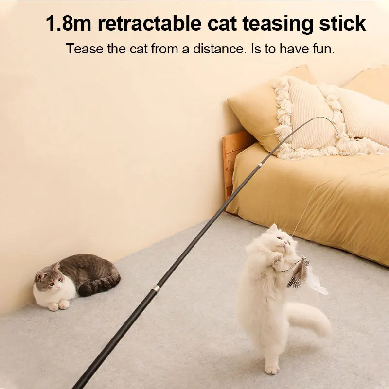 Four Section Telescopic Cat Stick 1.8m Super Long Carbon Fiber Fishing Rod Scratch Resistant Feather Cat Toy Pet Supplies