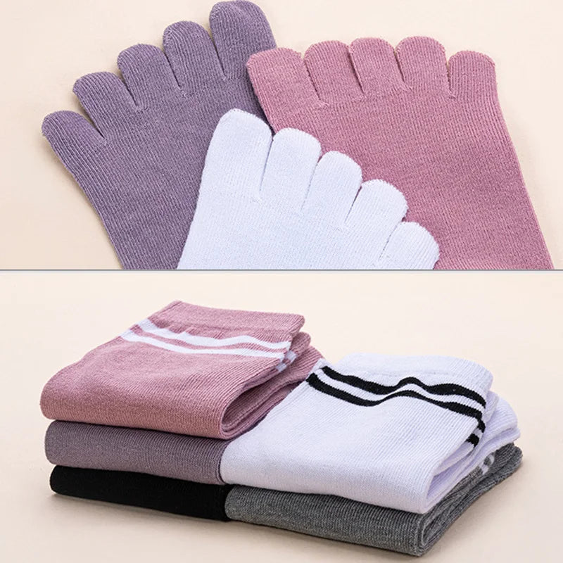 Four Seasons Toes Short Socks Woman Girl Cotton Striped Solid Sweat-Absorbing Breathable Soft Elastic 5 Finger Harajuku Socks