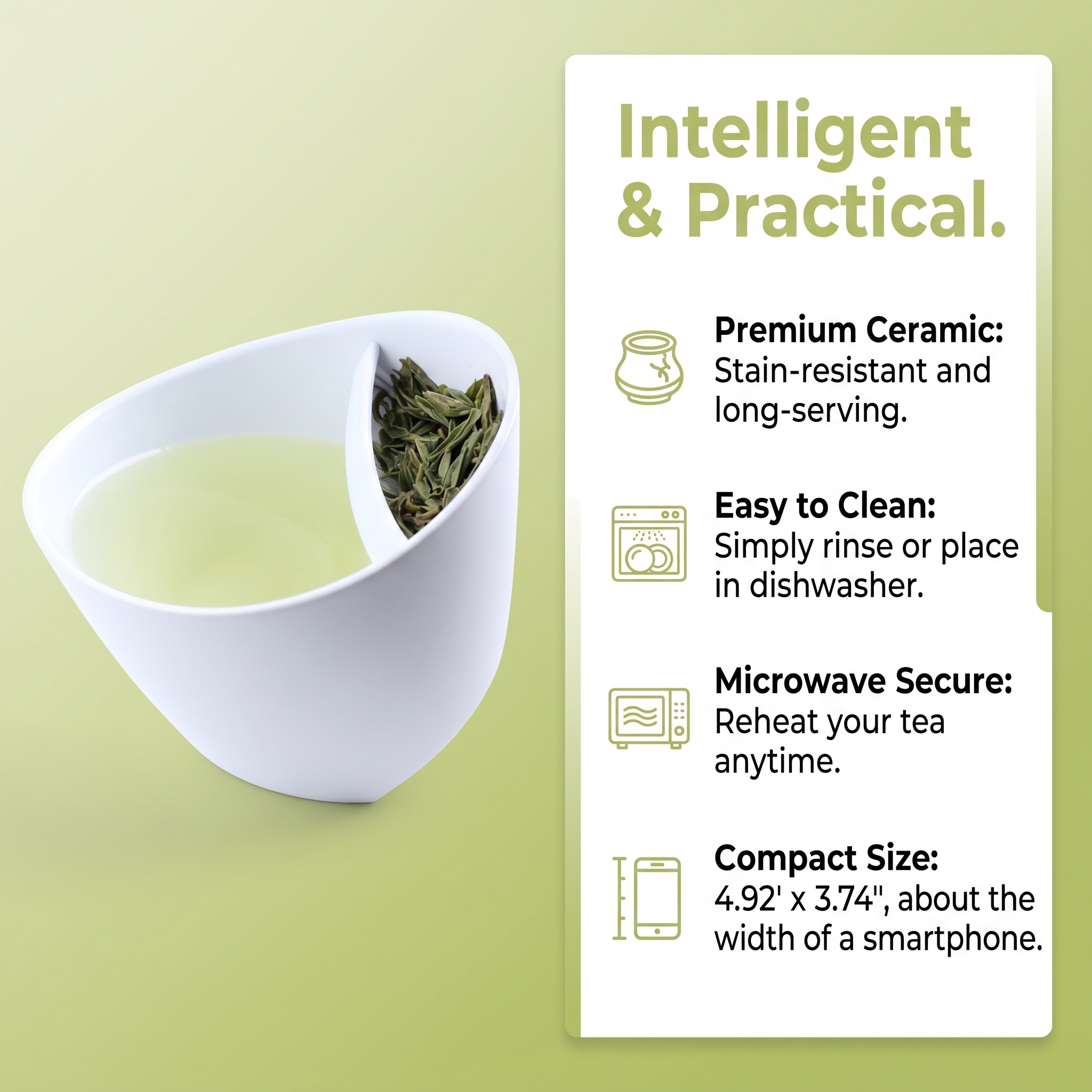 Cuptone Tilt Tea Cup, 2026 New Creative Tilting Teacup with Built-in Tea Strainer & Infuser, Smart One Piece Travel Cup for Loaded Tea