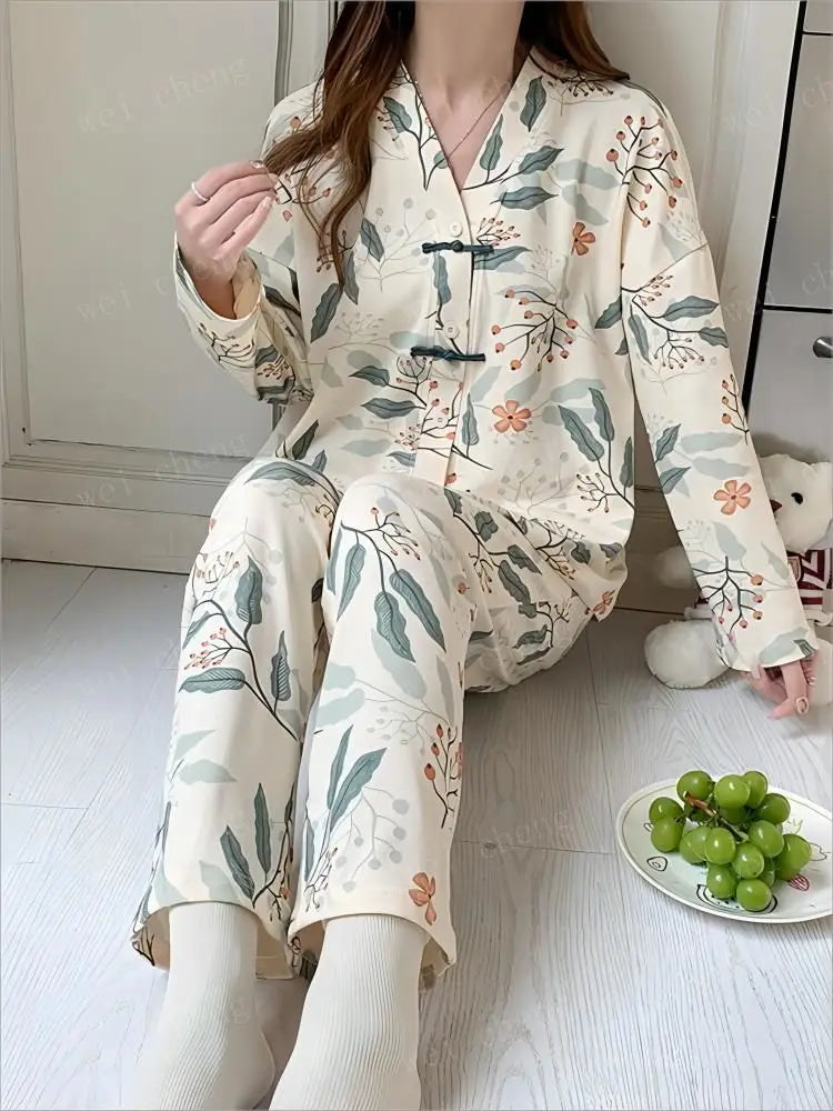 Women Pajamas Set Cotton Home Clothes Women Set Korean Style Ladys Women\'s Pajamas Robes Sleepwear Two Piece Pyjama Pour Femme