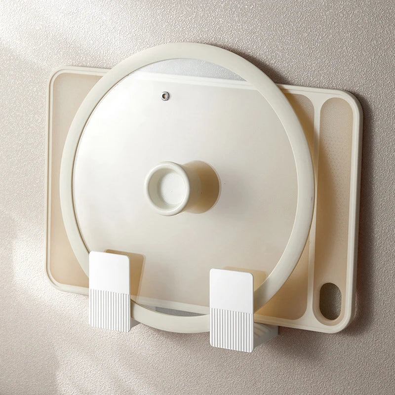 Plastic Pot Lid Holder Wall-Mounted Chopping Board Hanging Holder Pan Pot Cover Storage Rack No Punching Kitchen Organizer Shelf