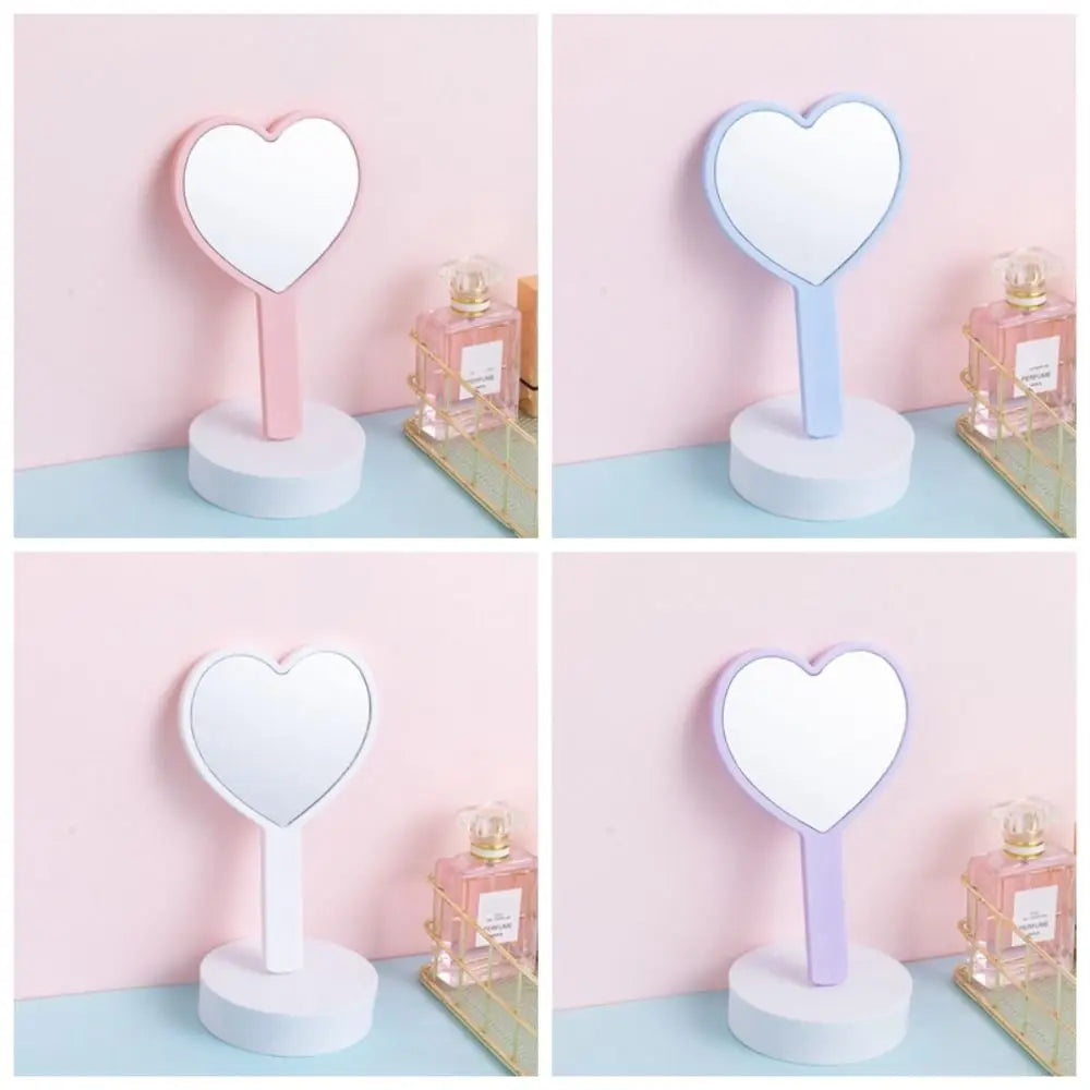 Carry Around Cute Heart Handle Mirror Compact Personalized Love Makeup Mirror Sweet High Definition Vanity Mirror Dressing