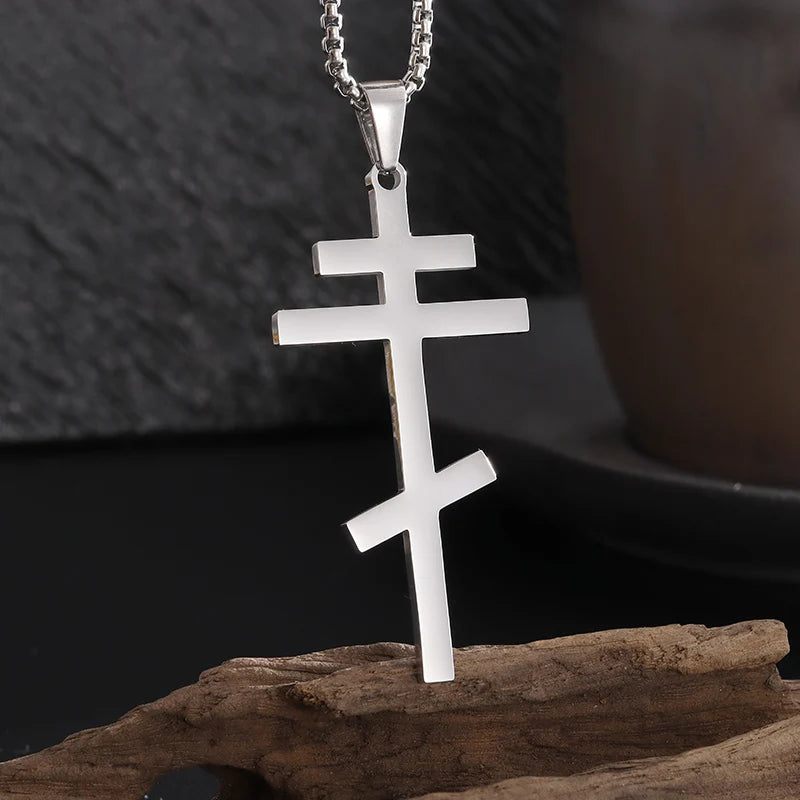 Orthodox Cross Stainless Steel Pendant Christian Eternal Church Inspirational Nika Necklace Men Women Fashion Jewelry Gift