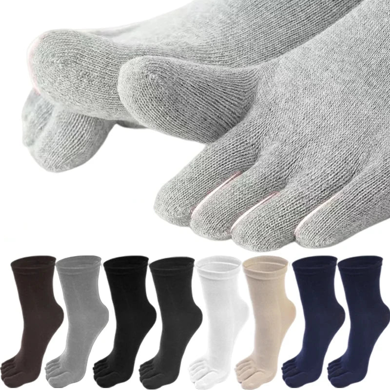 5pairs Casual Five-toe Long Socks Men Sports Sweat Deodorant Separate Fingers Stocking Black White Ankle Cotton Tube Socks