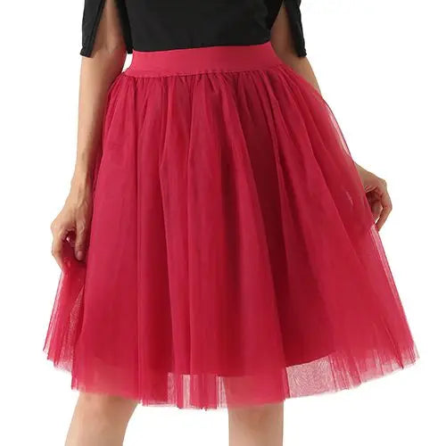 Quality 5 Layers Fashion Tulle Skirt Pleated Skirts Womens Lolita Petticoat Bridesmaids Midi Skirt