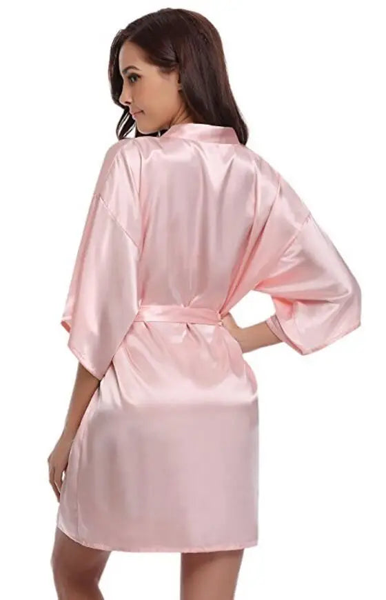 New Silk Kimono Robe Bathrobe Women Silk Bridesmaid Robes Sexy Navy Blue Robes Satin Robe Ladies Dressing Gowns