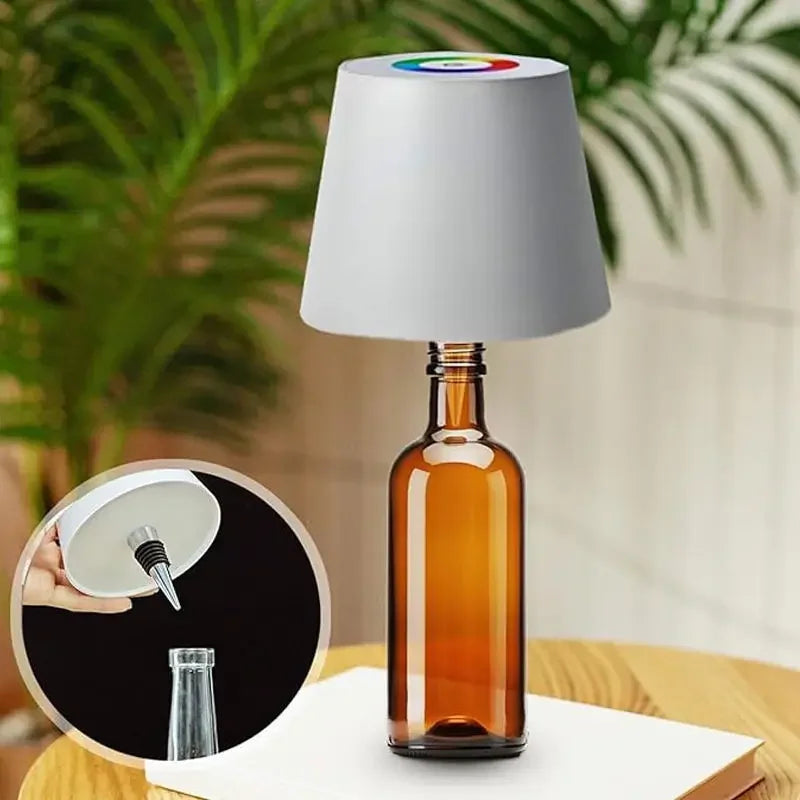 Modern Metal Wine bottle Lamp USB Rechargeable Battery LED Cordless Restaurant Table Lamp For Dinner