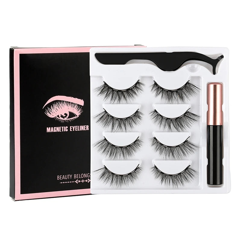 Magnetic Eyelashes Set 1/2/3 Pairs Natural Long False Eyelashes Soft Mink Lashes Waterproof Liquid Eyeliner Tweezer Makeup Tools