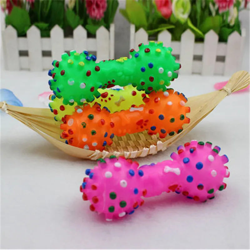 1pcs Pet Dog Cat Puppy Sound Polka Dot Squeaky Toy Rubber Dumbbell Chewing Funny Toy