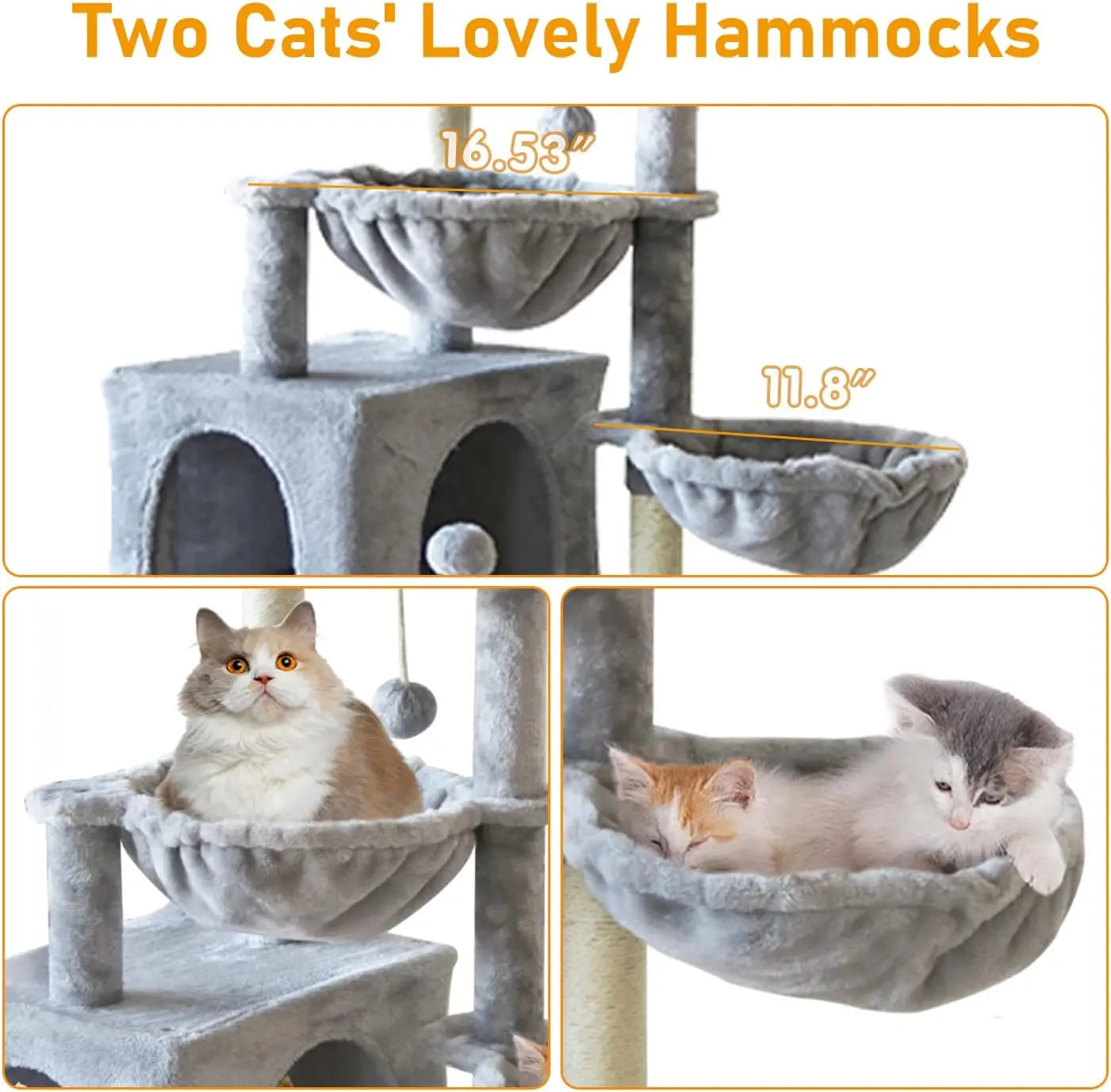 Cat Tree Tower Condo with Sisal Scratching Post, Indoor Cat Furniture with Hammock Perch