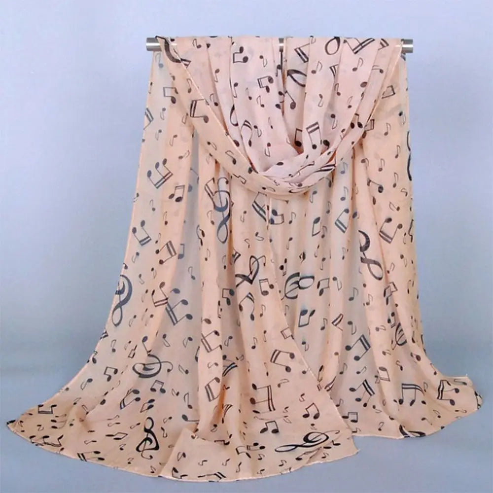 Fashion Trendy Ladies Gift Accessory Treble Clef Printed Sheet Muffler Shawl Music Note Printed Scarf Chiffon Silk Scarf