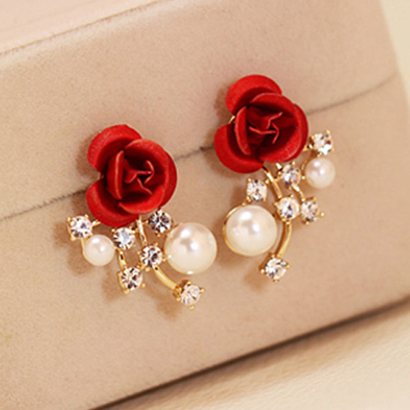 Red rose crystal stud earrings