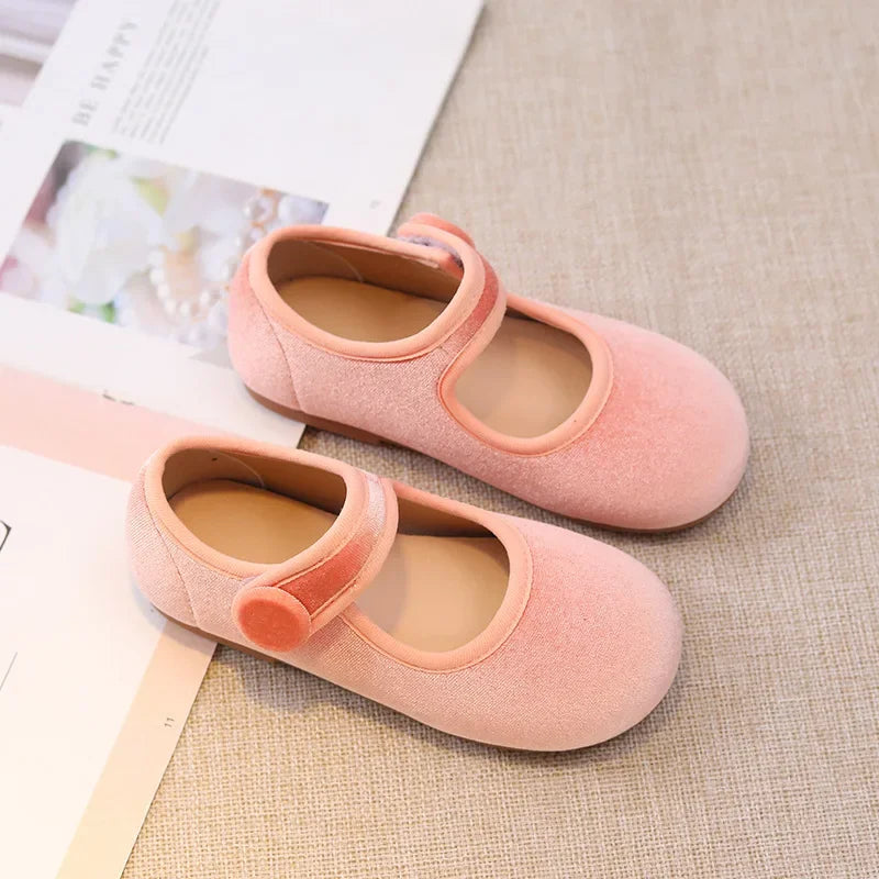 New 2024 Autumn Children Princess Shoes Girl's Ballet Flats Fashion Concise Style velvet Shallow Elegant Kids Flats