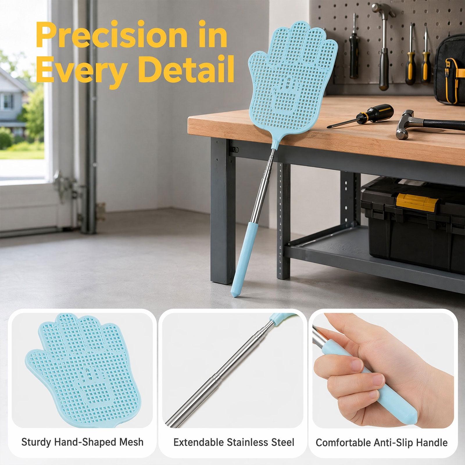 Telescopic Fly Swatters, Durable Plastic Fly Swatter Heavy Duty Set, Flyswatter with Stainless Steel Handle for Indoor Outdoor Classroom