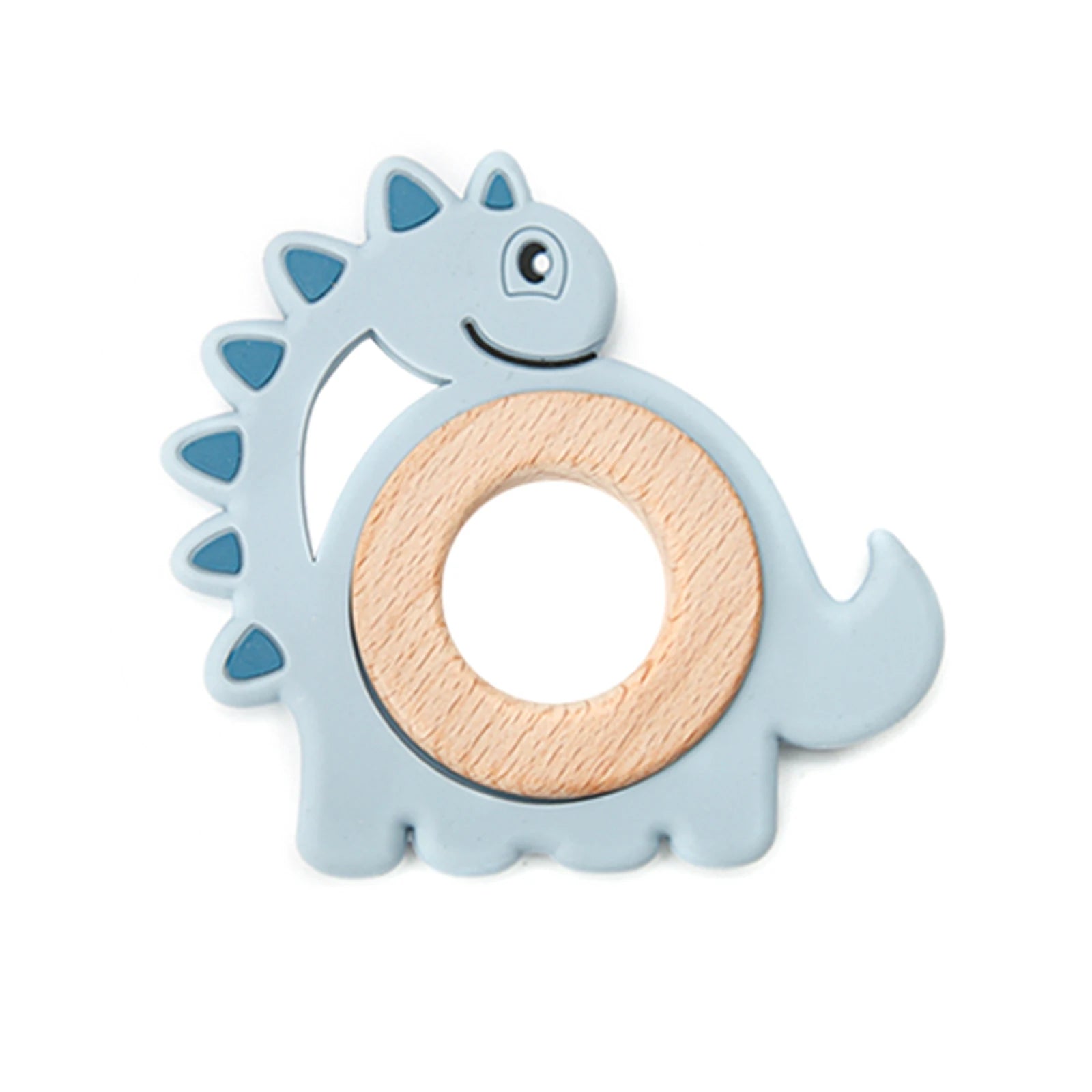 1PCS  New Animal Dinosaur Silicone Teether Beech Wooden Rattle Baby Oral Care Products Teether BPA-Free Teething Toys For Kids