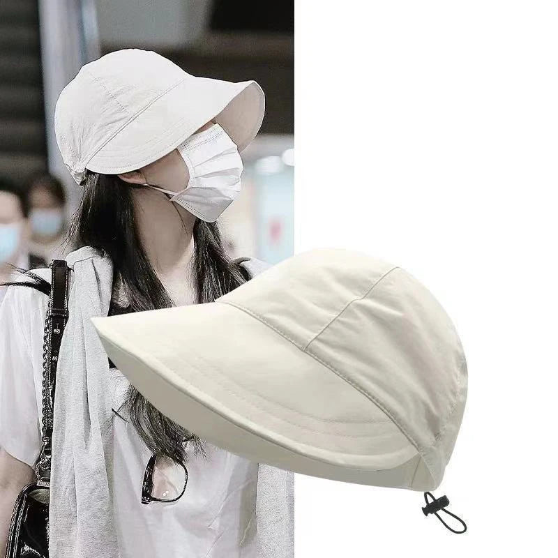 Summer Sun Hat Foldable Wide Brim Women Bucket Hat Girl Lady UV Protection Outdoor Beach Panama Ponytail Cap