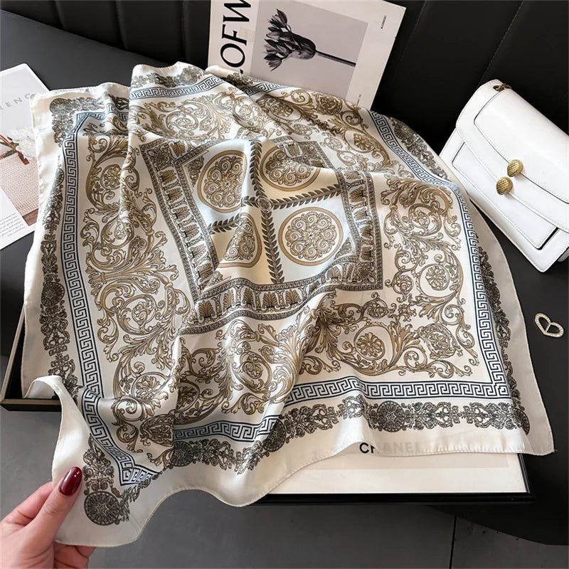 2024 New Fashion 70X70cmPrinted Women's Scarf Pashmina Silk Scarf Square Shawl Decorative Headband Neck Luxury Design Bandana