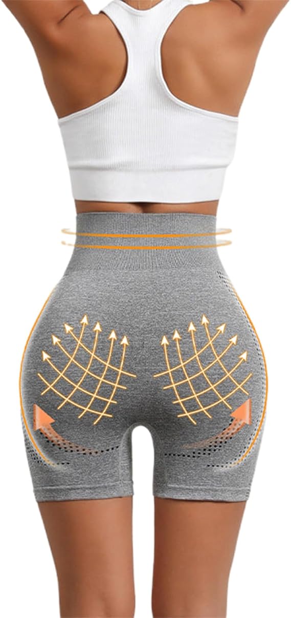 Baicloud Micro-Vibration Massage Module Ice Silk lon Fiber Repair Shaping Shorts, Mid-Waist Body Shaper Shorts