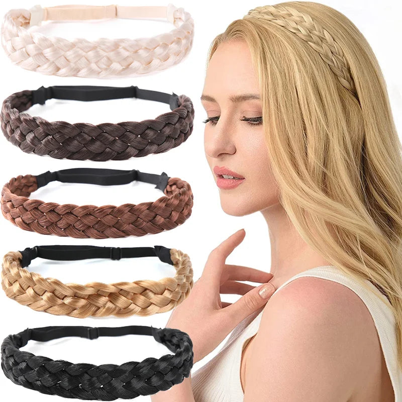 Lady Hairband Fashion Headband Synthetic Plait Elastic Headband Braided Band Hair Accessories Hair Extension Headwear Hairbands