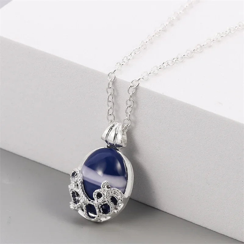 The Vampire Diaries Katherine Pierce Natural Blue Opal Pendant Necklace Top Grade Hollow Silver Plated Women Statement Necklace