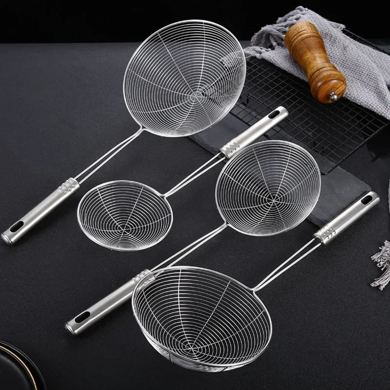 &1PC Stainless Steel Strainer Ladle Skimmer Oval Fine Mesh Oil Pot Strainers Home Kitchen Tools Strainer Oil Skim Grease Foam